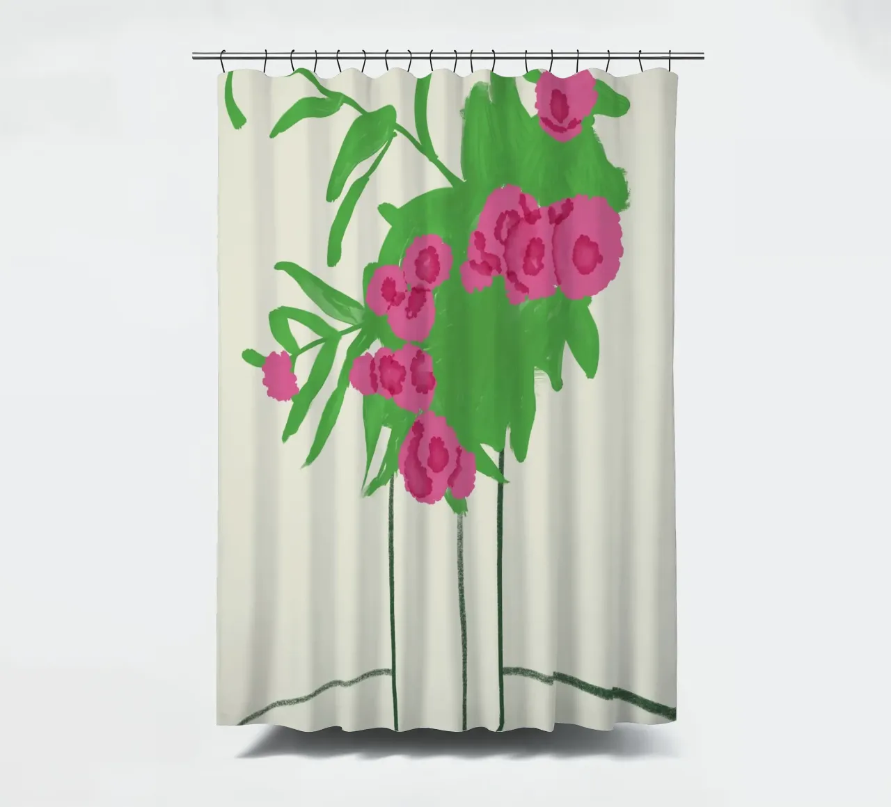 Muted Chrysanthemum shower curtain by Little Dean