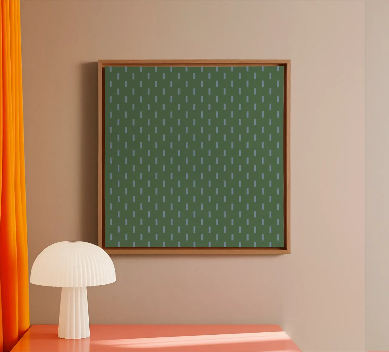 Blaue Rechtecke Gitter minimalistisch Leinwand mit Schattenfugenrahmen von Little Dean