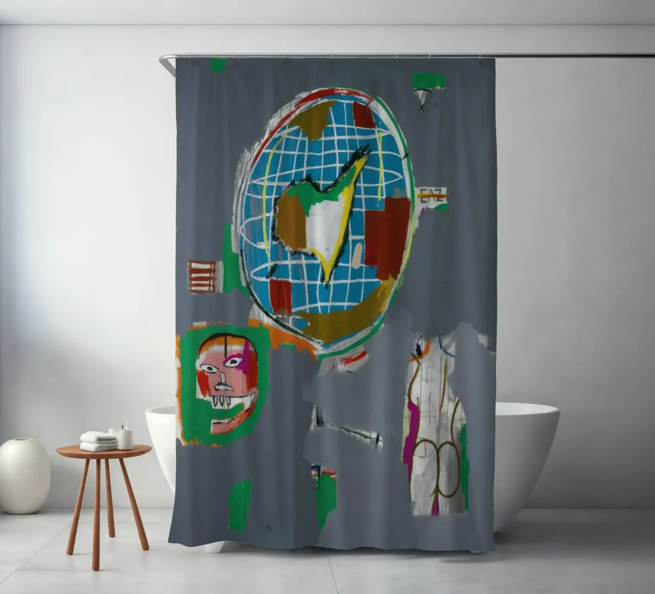 Basquiats "At Large" (1984) - Neoexpressionistischer globaler Blick Duschvorhang von NorwesClub