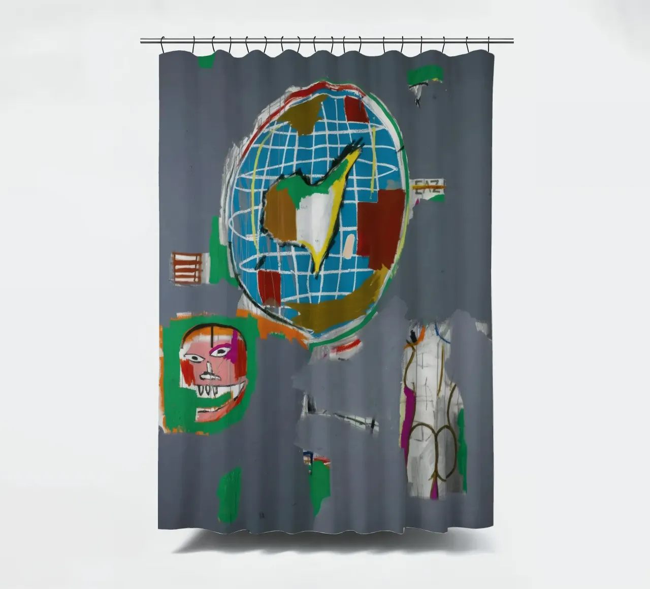 Basquiats "At Large" (1984) - Neoexpressionistischer globaler Blick Duschvorhang von NorwesClub