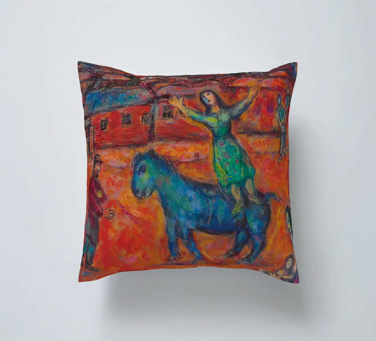 Chagall's "Red Village" - Surreal Folk Art & Dreamlike Narra decorative cushion by NorwesClub