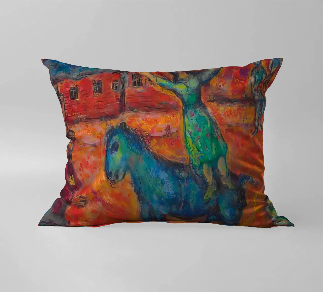 Chagall's "Red Village" - Surreal Folk Art & Dreamlike Narra decorative cushion by NorwesClub