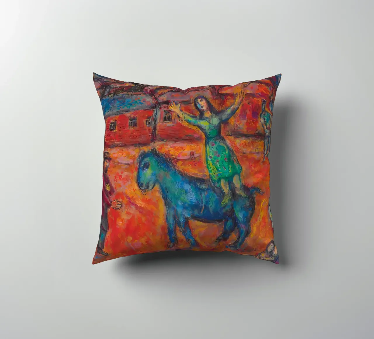 Chagall's "Red Village" - Surreal Folk Art & Dreamlike Narra decorative cushion by NorwesClub