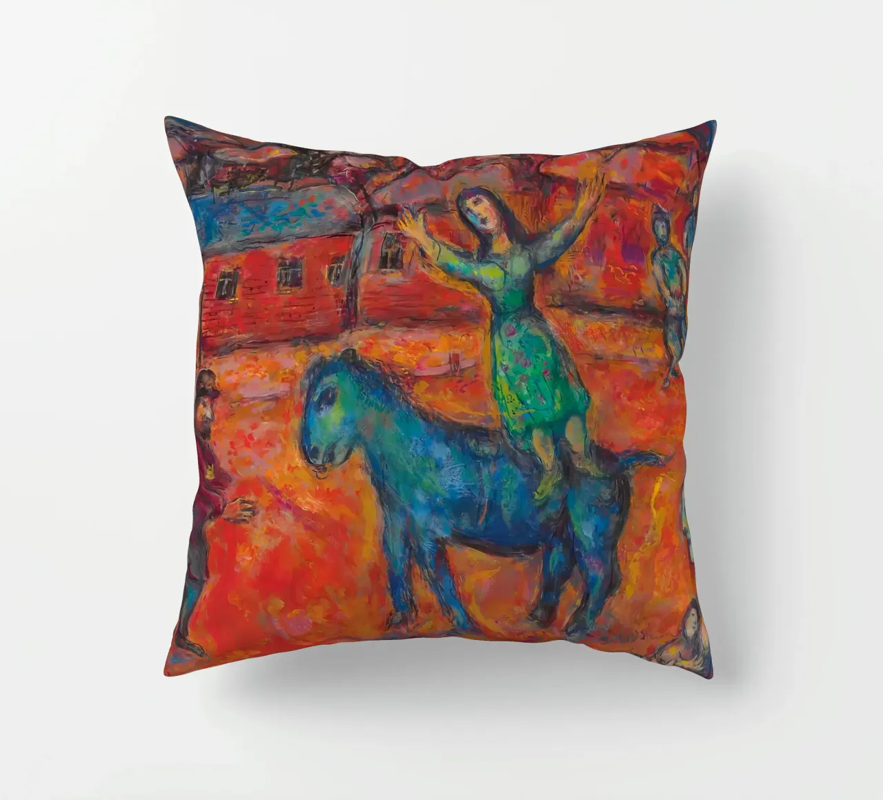 Chagall's "Red Village" - Surreal Folk Art & Dreamlike Narra decorative cushion by NorwesClub