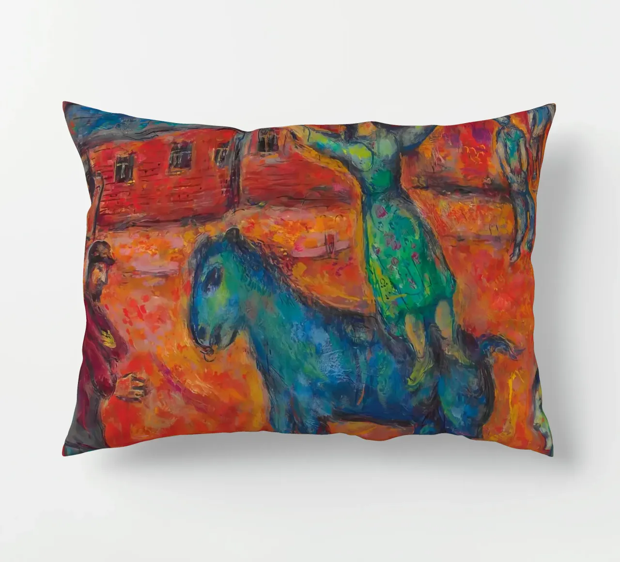 Chagall's "Red Village" - Surreal Folk Art & Dreamlike Narra decorative cushion by NorwesClub