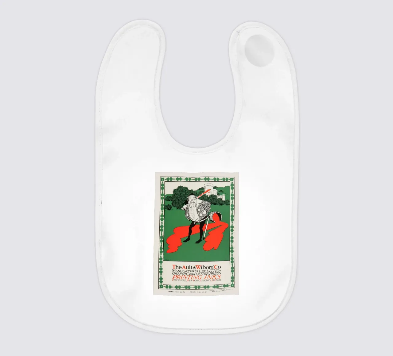 Anuncio de Ault & Wiborg - Bradley's Art Nouveau Printing Ink Design babero de NorwesClub