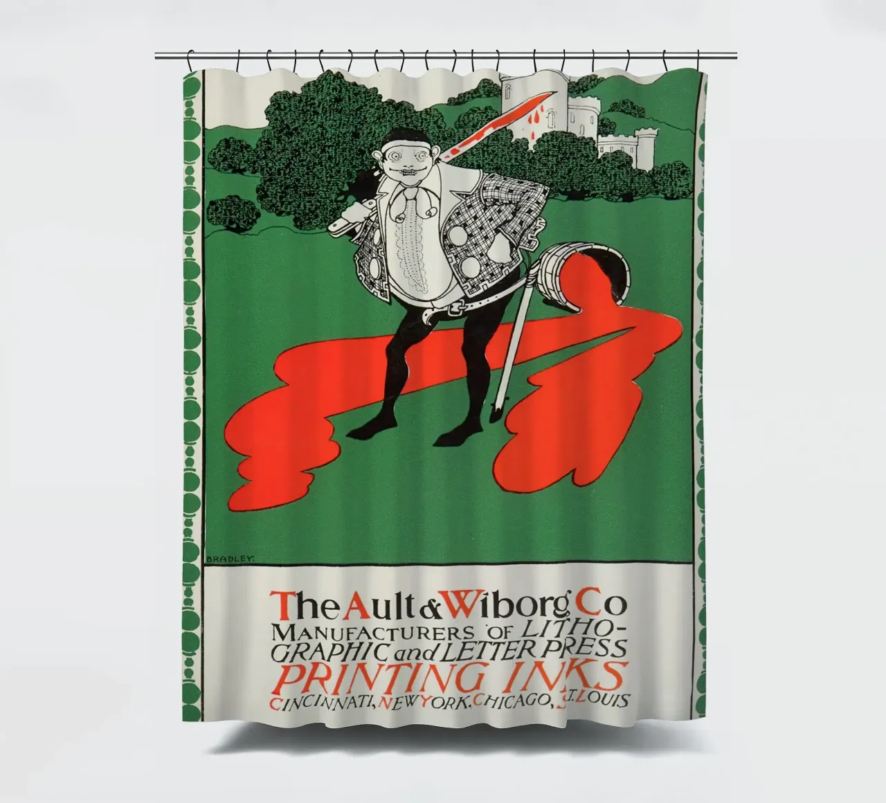 Ault & Wiborg Ad - Bradley's Art Nouveau Printing Ink Design shower curtain by NorwesClub