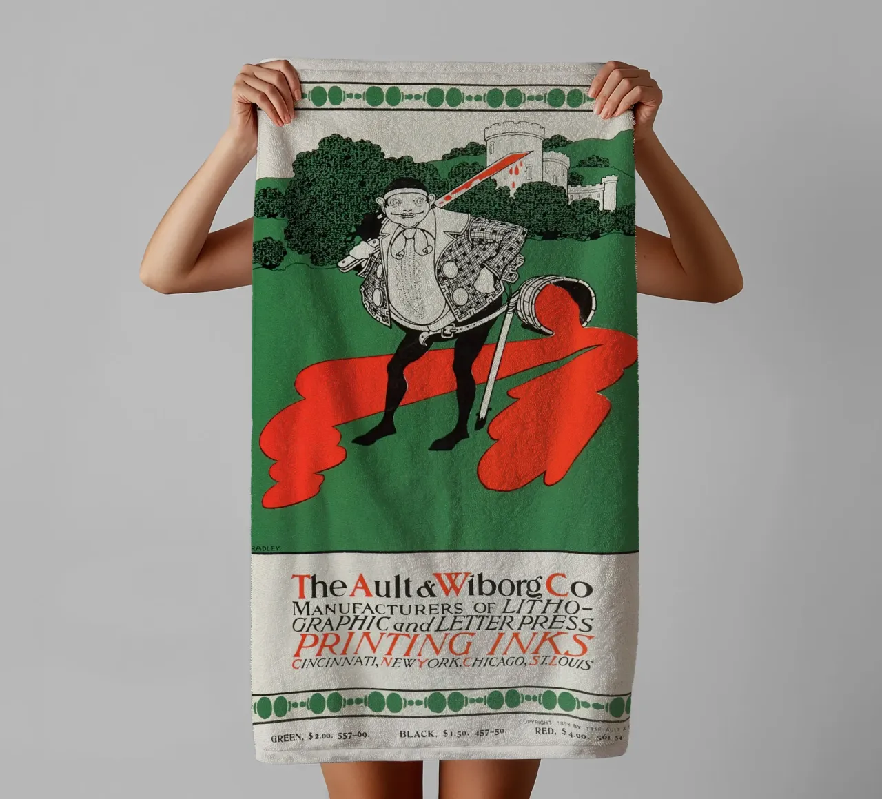 Ault & Wiborg Ad - Bradley's Art Nouveau Printing Ink Design serviette de bain de NorwesClub