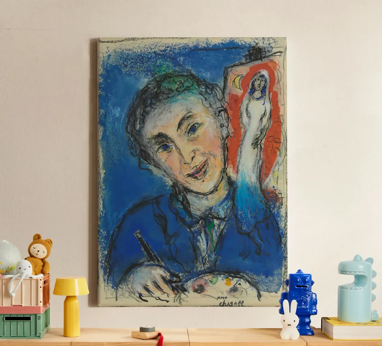 Chagall's Self-Portrait - Surrealist Painter & Dreamlike Mus canvas with Floater frame by NorwesClub