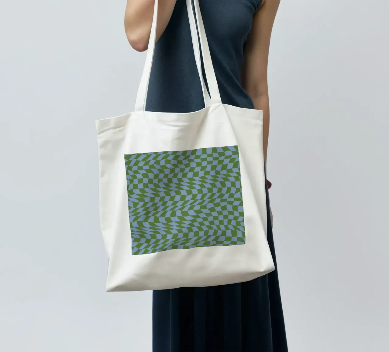 Motivo ondulato verde blu borsa in juta da Little Dean