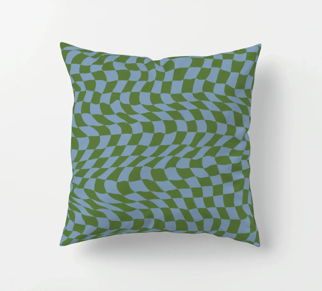Wavy pattern green blue decorative cushion by Little Dean