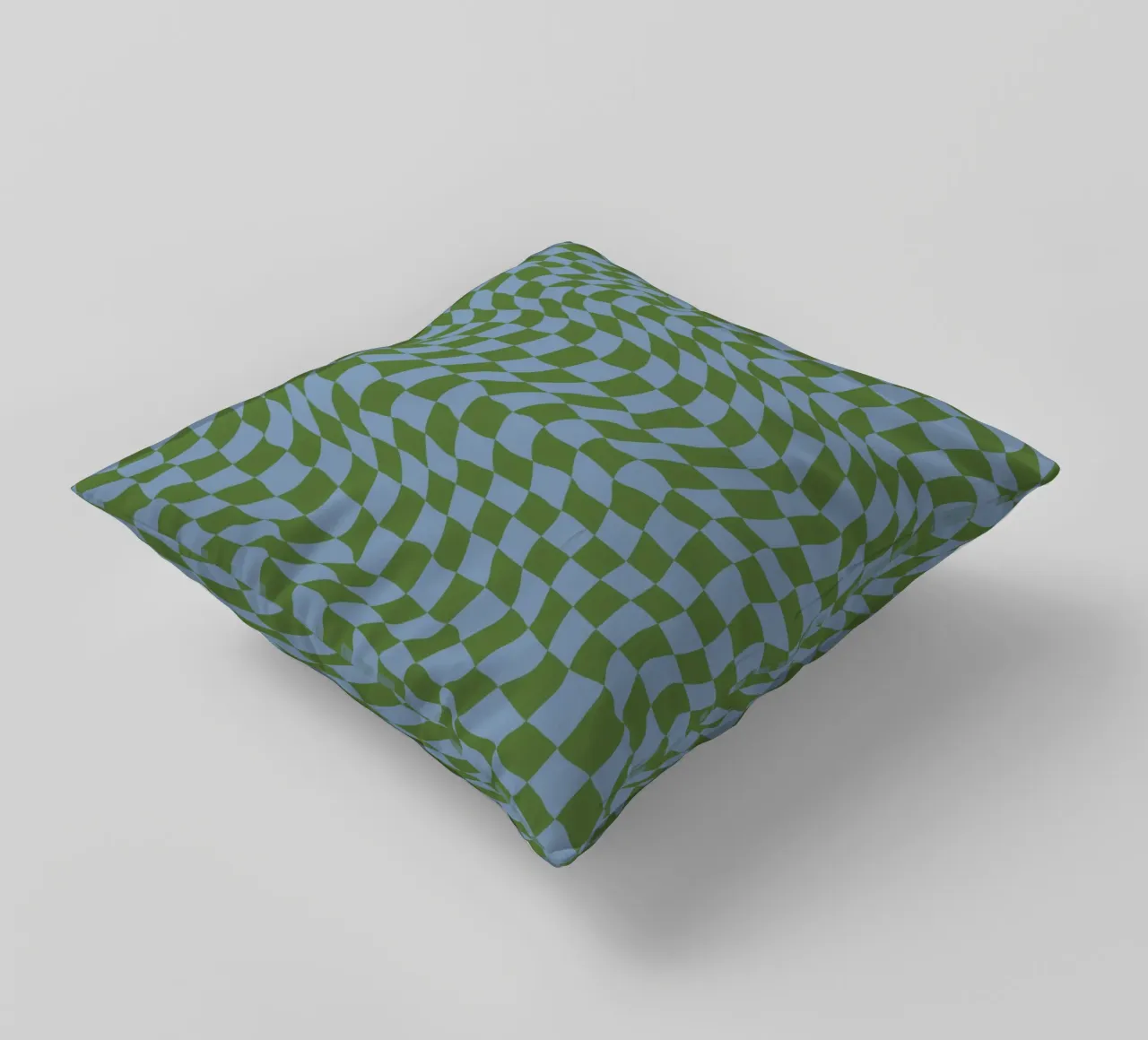 Wavy pattern green blue decorative cushion by Little Dean
