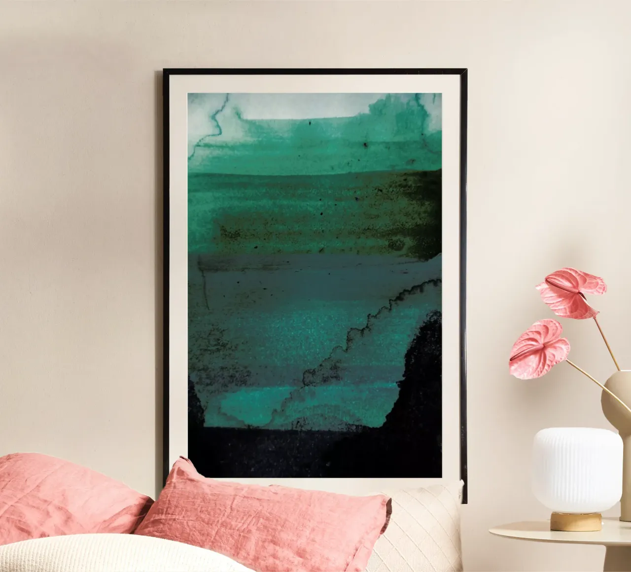 Aquarelle - Dark Forest Greens poster con telaio in alluminio da Studio Nahili