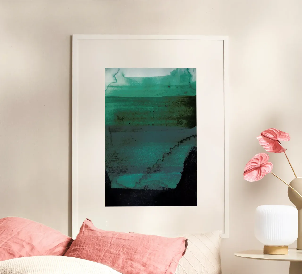 Aquarelle - Dark Forest Greens poster con telaio in alluminio da Studio Nahili