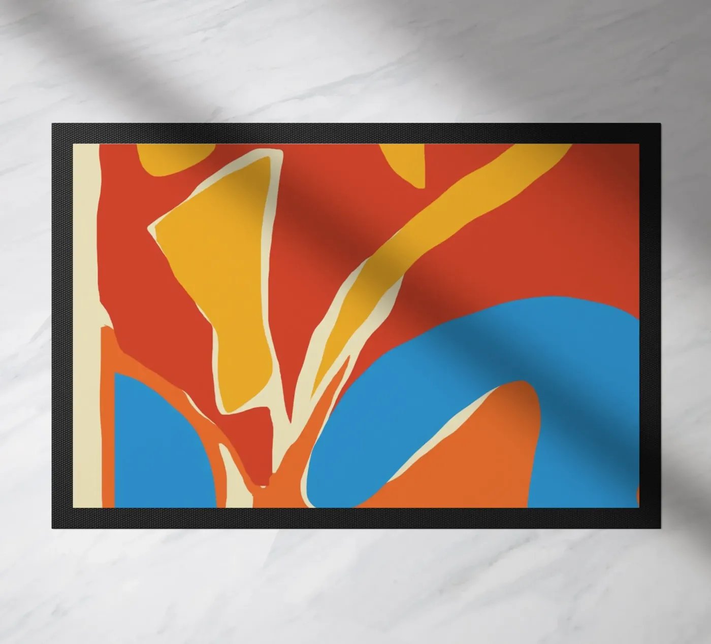 Dynamic abstract shapes doormat by Little Dean