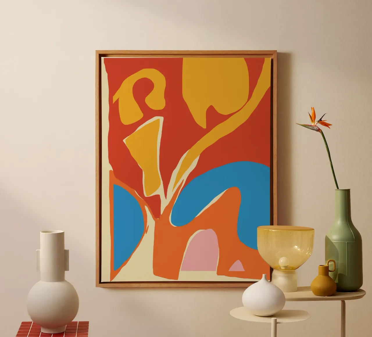 Dynamische abstrakte Formen Leinwand mit Schattenfugenrahmen von Little Dean