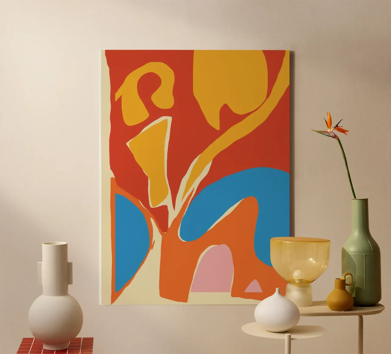 Dynamische abstrakte Formen Leinwand mit Schattenfugenrahmen von Little Dean