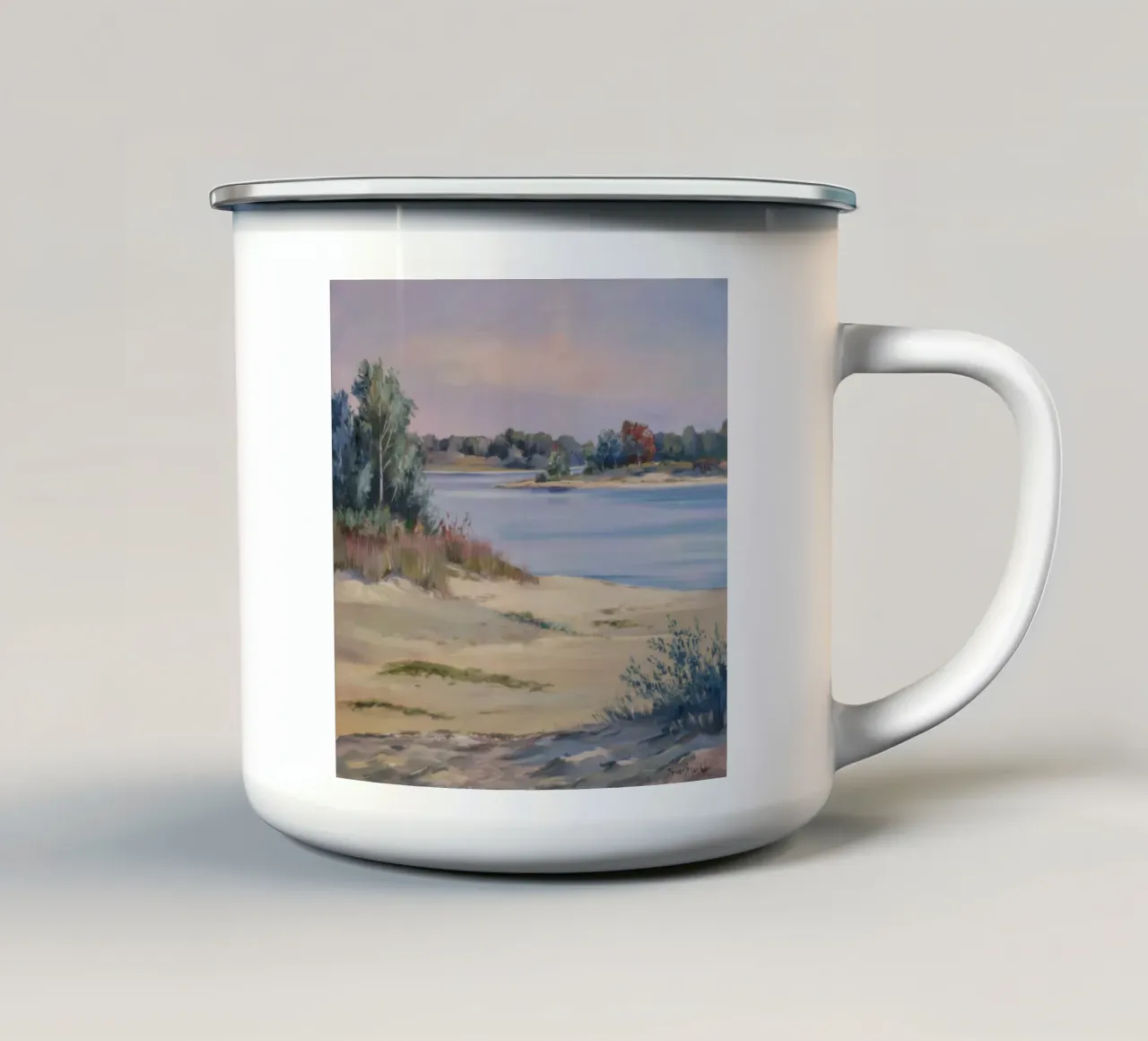Crepuscolo di sabbia soffice tazza in smalto da Solestice Strokes