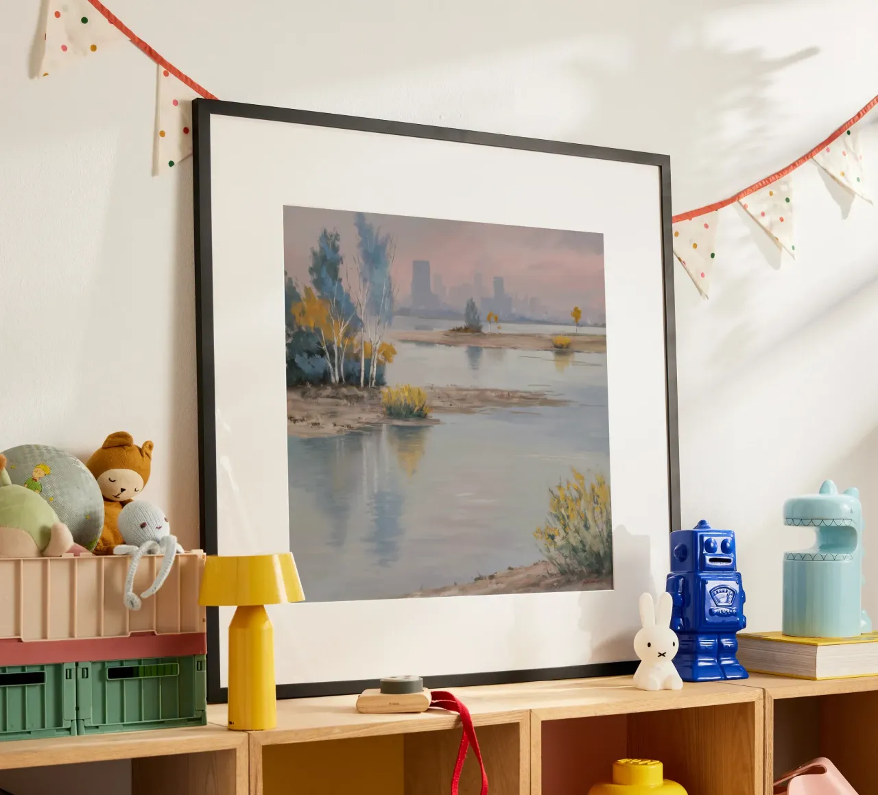 Resti della costa della città poster con telaio in legno da Solestice Strokes