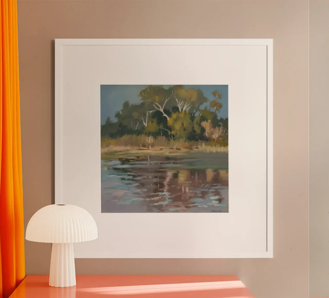 Sussurri del fiume Olive poster con telaio in plastica da Solestice Strokes