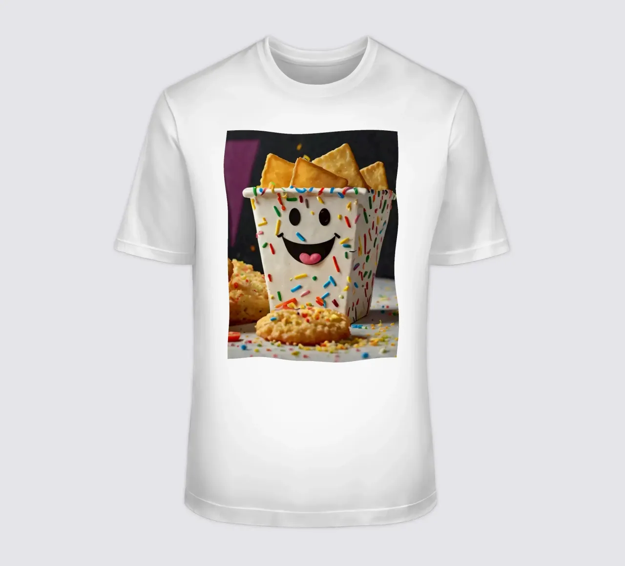 scena del dessert con un allegro contenitore pieno di t-shirt da DesignDoodle