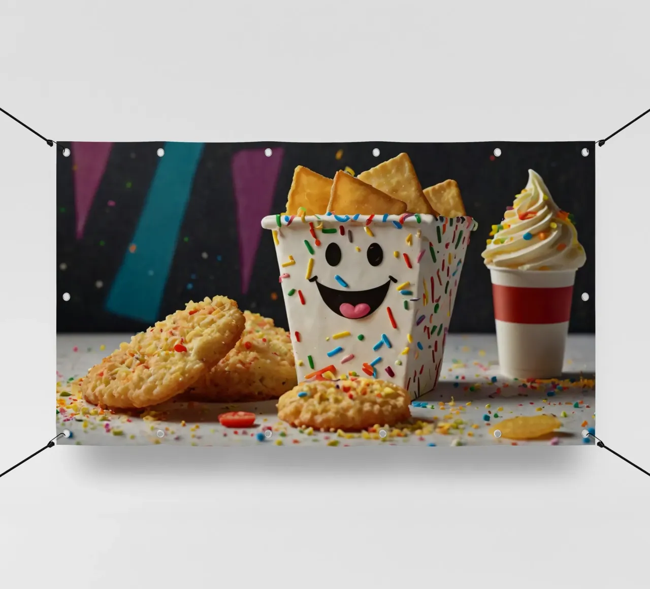 scena del dessert con un allegro contenitore pieno di telo in pvc da DesignDoodle