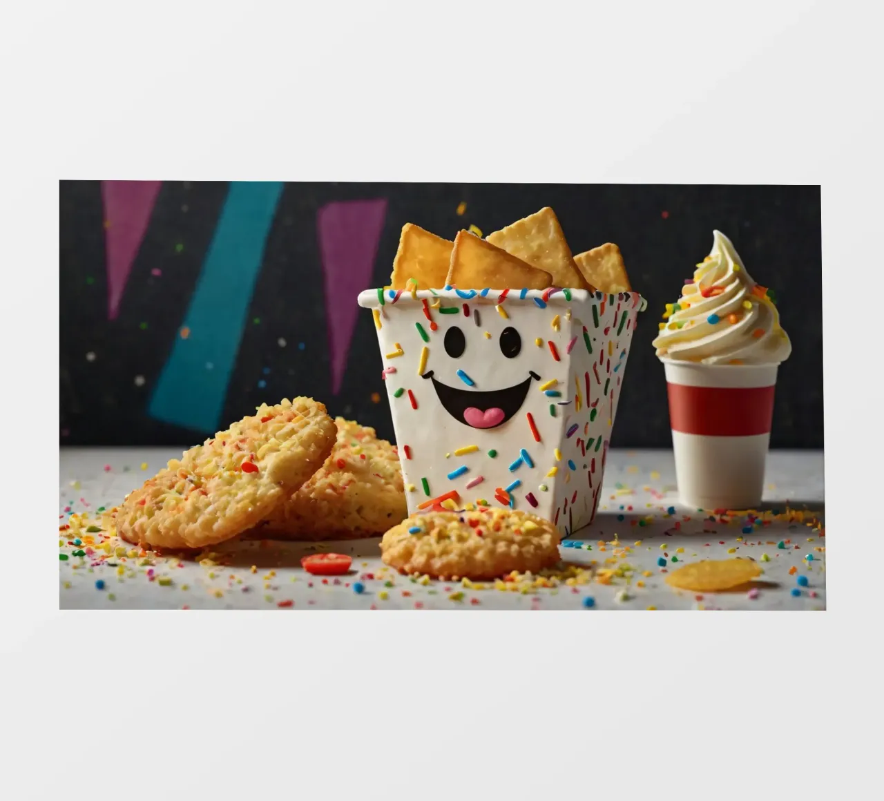 scena del dessert con un allegro contenitore pieno di telo in pvc da DesignDoodle