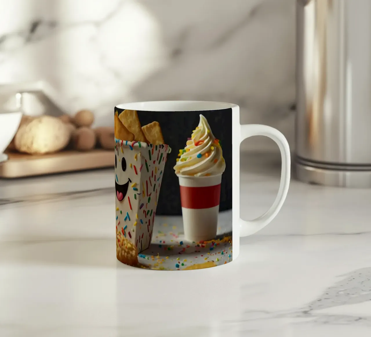 scena del dessert con un allegro contenitore pieno di tazza in ceramica da DesignDoodle