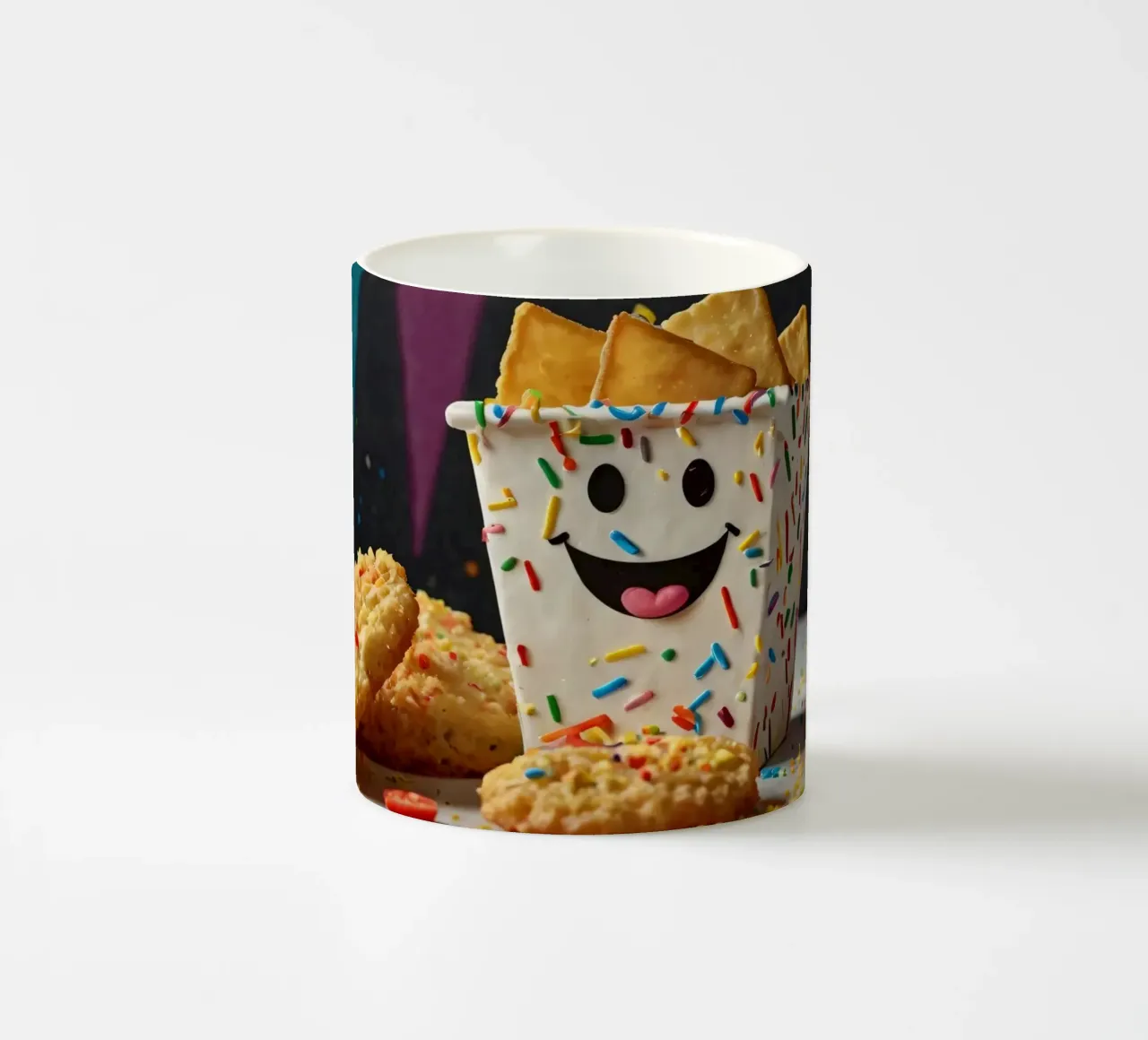 scena del dessert con un allegro contenitore pieno di tazza in ceramica da DesignDoodle
