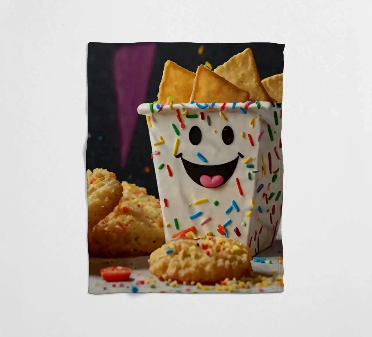 scena del dessert con un allegro contenitore pieno di coperta in pile da DesignDoodle