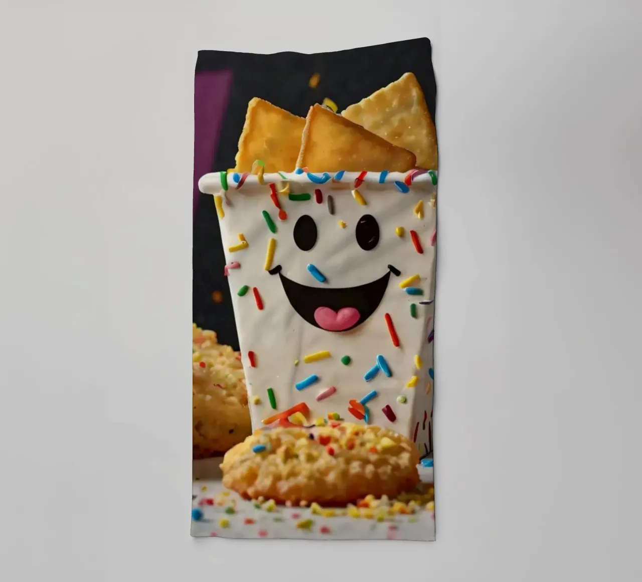 scena del dessert con un allegro contenitore pieno di asciugamano da bagno da DesignDoodle