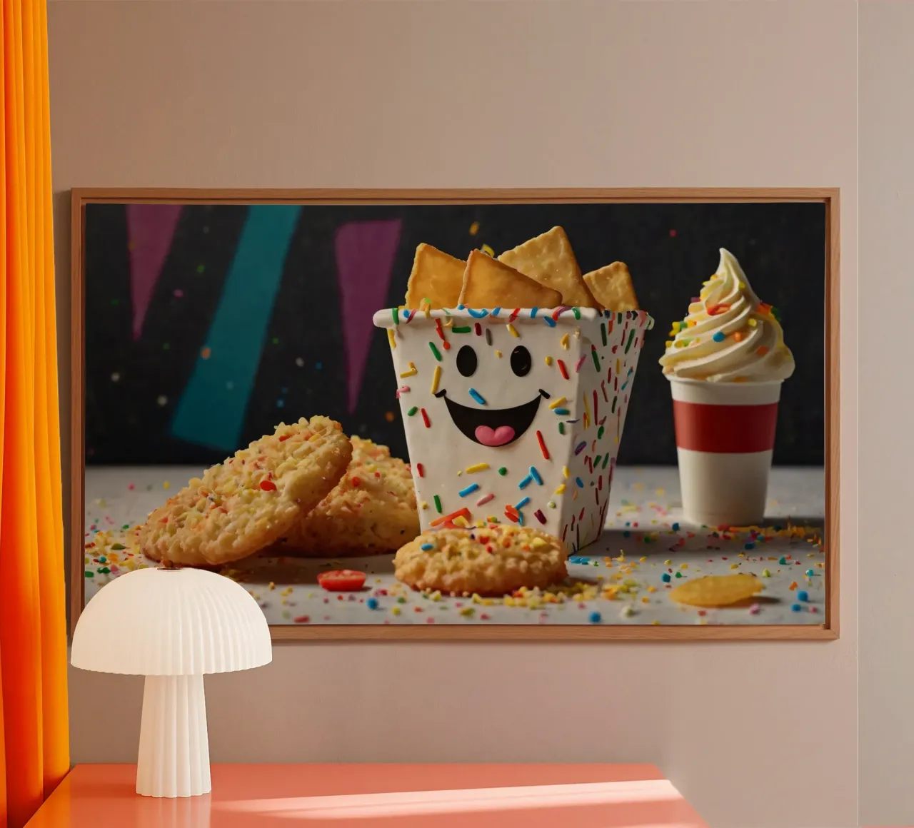 scena del dessert con un allegro contenitore pieno di alluminio dibond da DesignDoodle