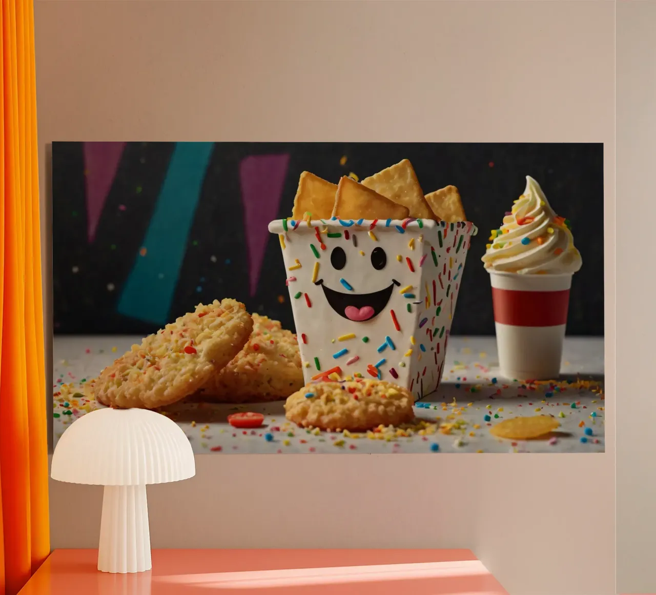 scena del dessert con un allegro contenitore pieno di alluminio dibond da DesignDoodle