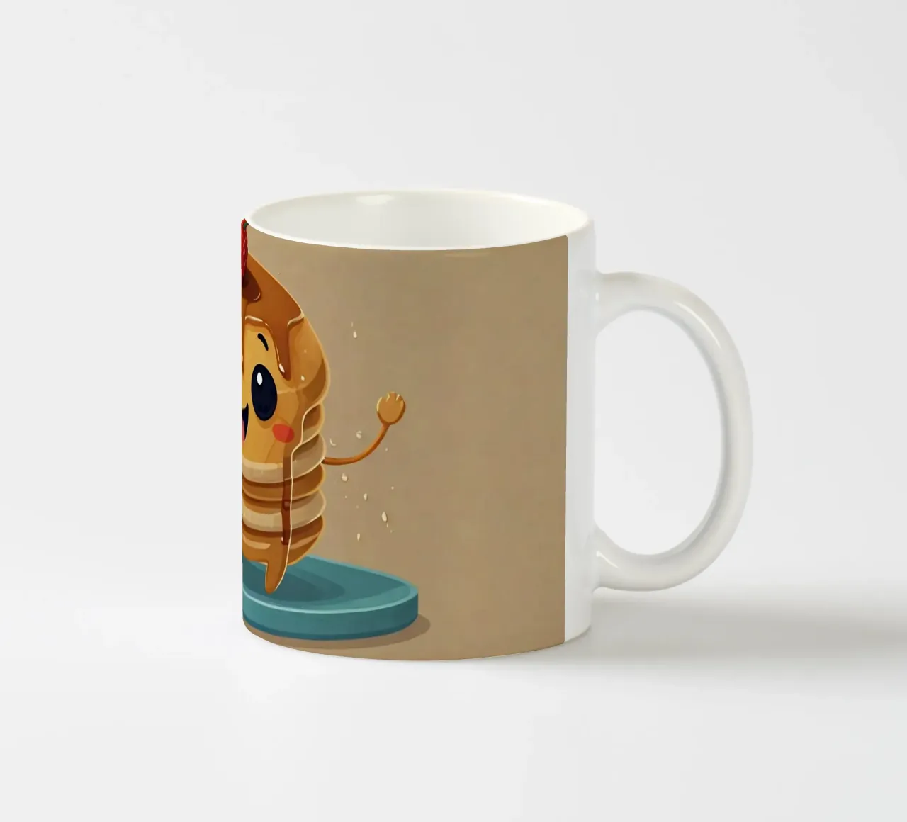 Simpatico personaggio animato di pancake con sciroppo e fragola tazza in ceramica da DesignDoodle