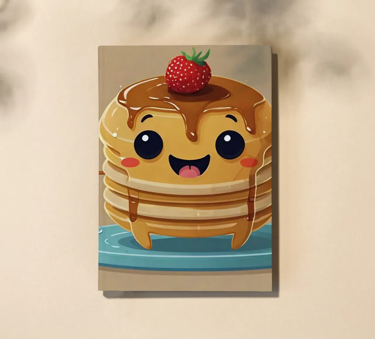 Cute animated pancake character with syrup & strawberry notebook by DesignDoodle
