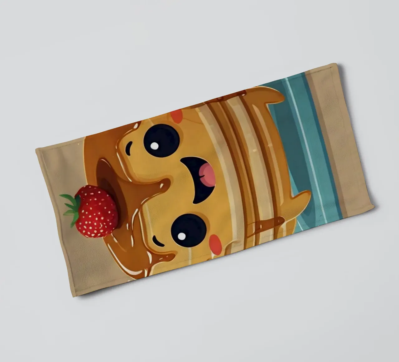 Simpatico personaggio animato di pancake con sciroppo e fragola asciugamano da bagno da DesignDoodle