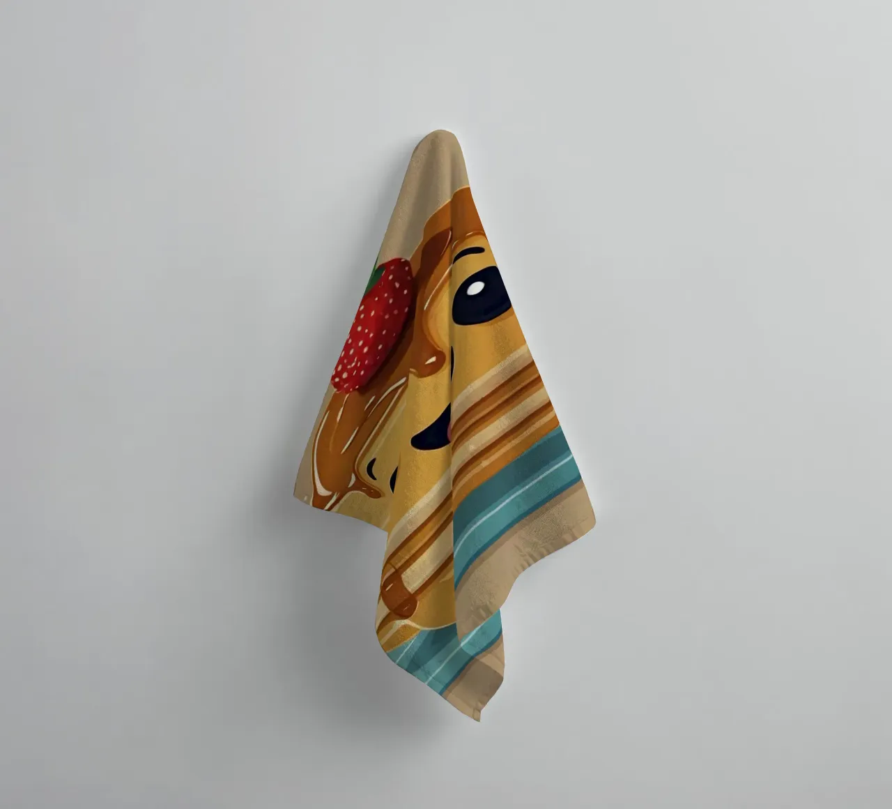 Cute animated pancake character with syrup & strawberry towel by DesignDoodle