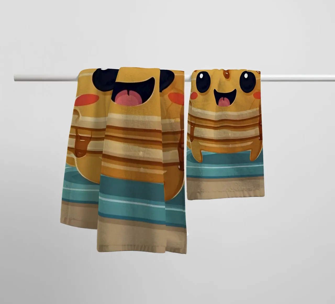 Cute animated pancake character with syrup & strawberry towel by DesignDoodle