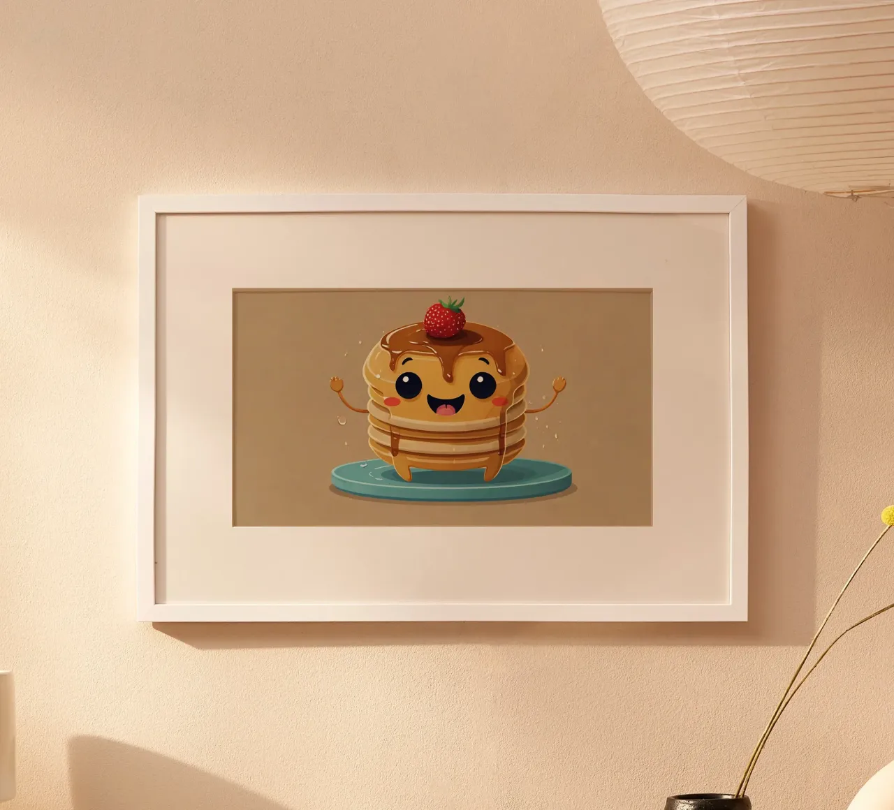 Cute animated pancake character with syrup & strawberry hahnemühle by DesignDoodle