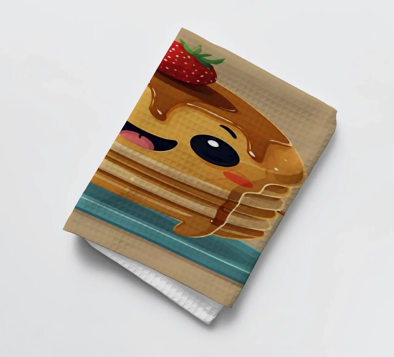 Simpatico personaggio animato di pancake con sciroppo e fragola canovaccio da cucina da DesignDoodle