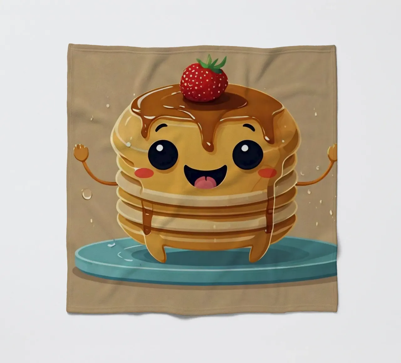 Simpatico personaggio animato di pancake con sciroppo e fragola coperta in pile da DesignDoodle
