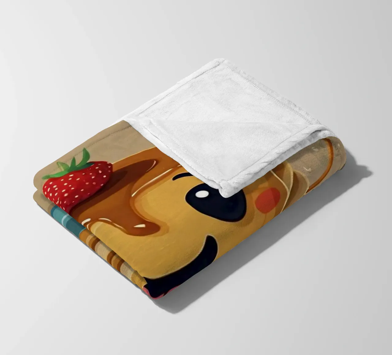 Simpatico personaggio animato di pancake con sciroppo e fragola coperta in pile da DesignDoodle