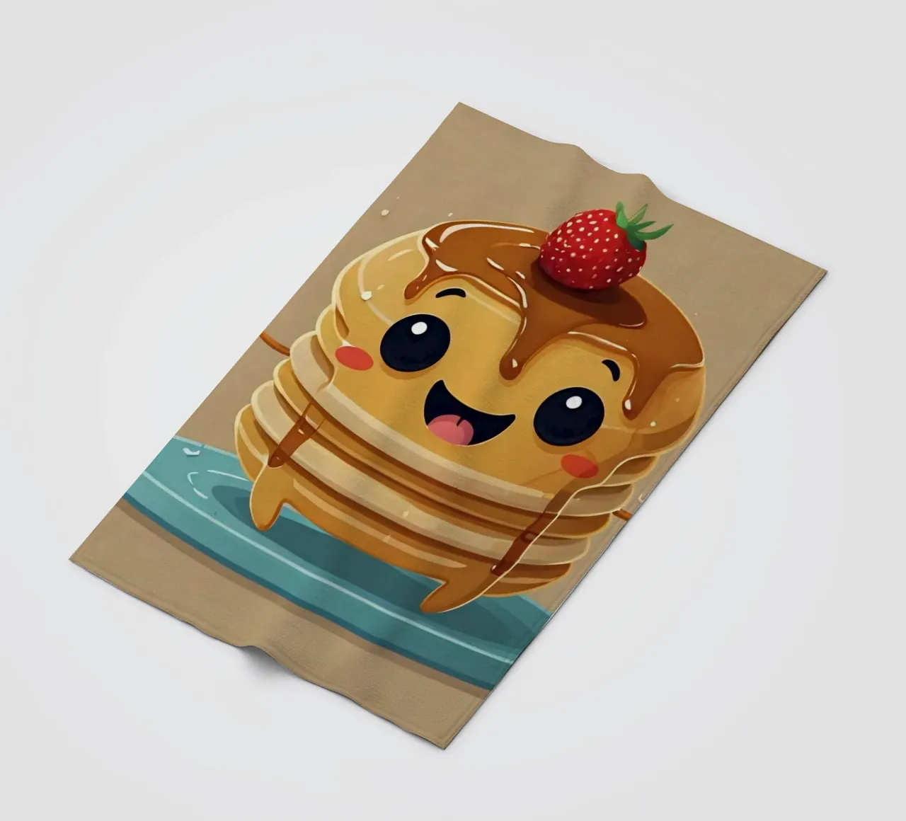 Simpatico personaggio animato di pancake con sciroppo e fragola coperta in pile da DesignDoodle