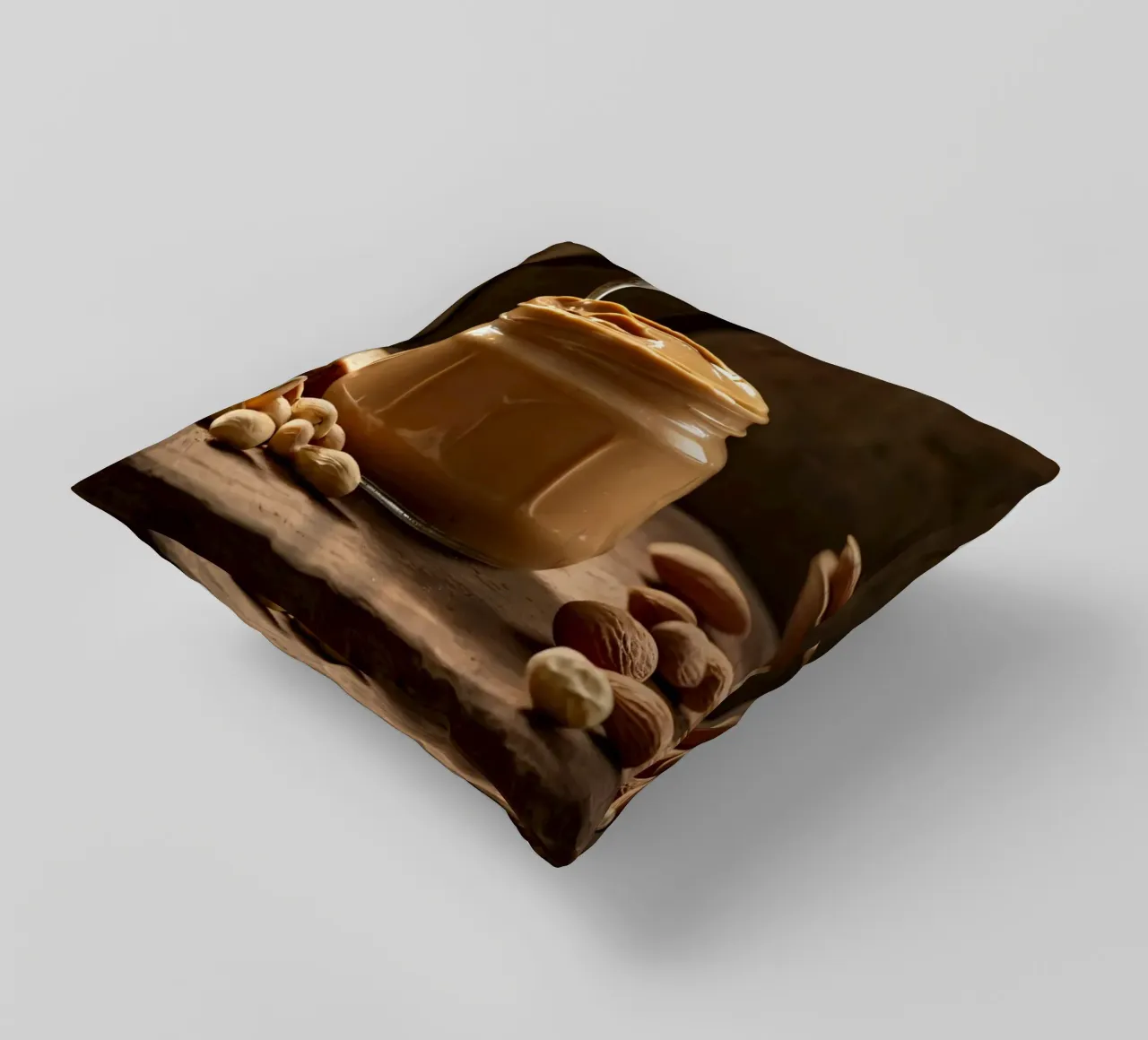 Delicious creamy peanut butter in a jar with sliced bread decorative cushion by DesignDoodle