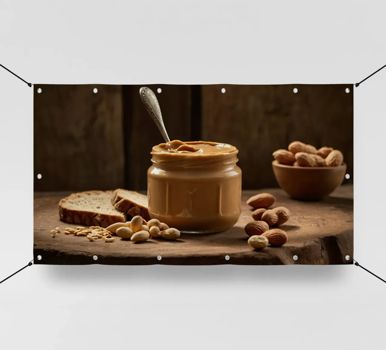 Delizioso burro di arachidi cremoso in barattolo con pane a fette telo in pvc da DesignDoodle