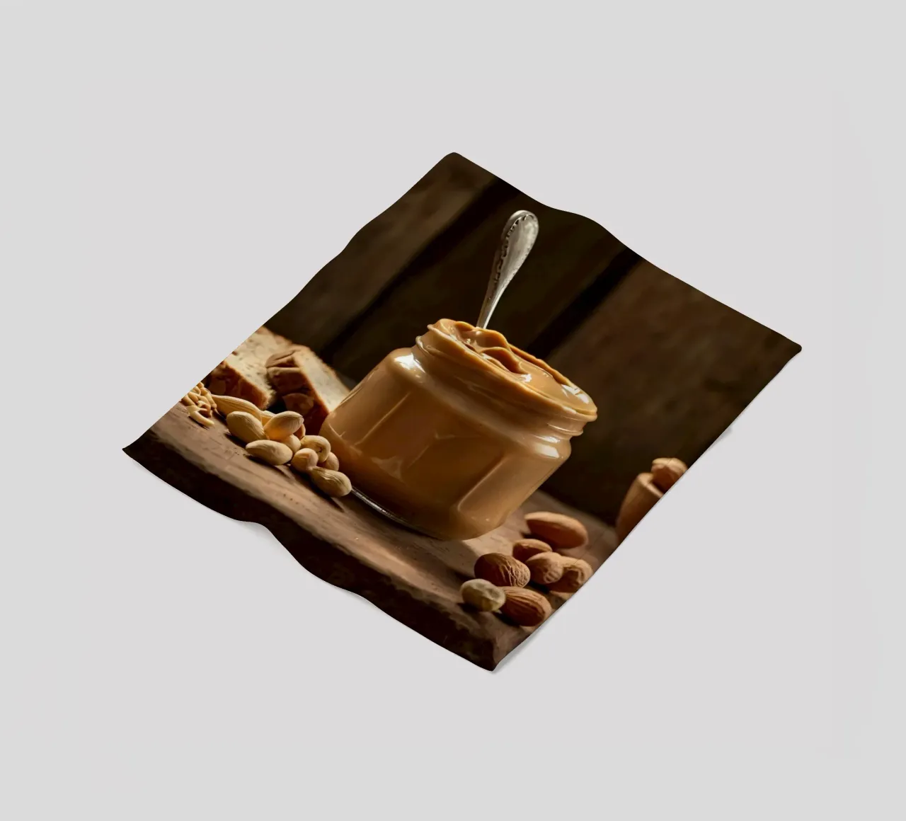 Delicious creamy peanut butter in a jar with sliced bread fleece blanket by DesignDoodle