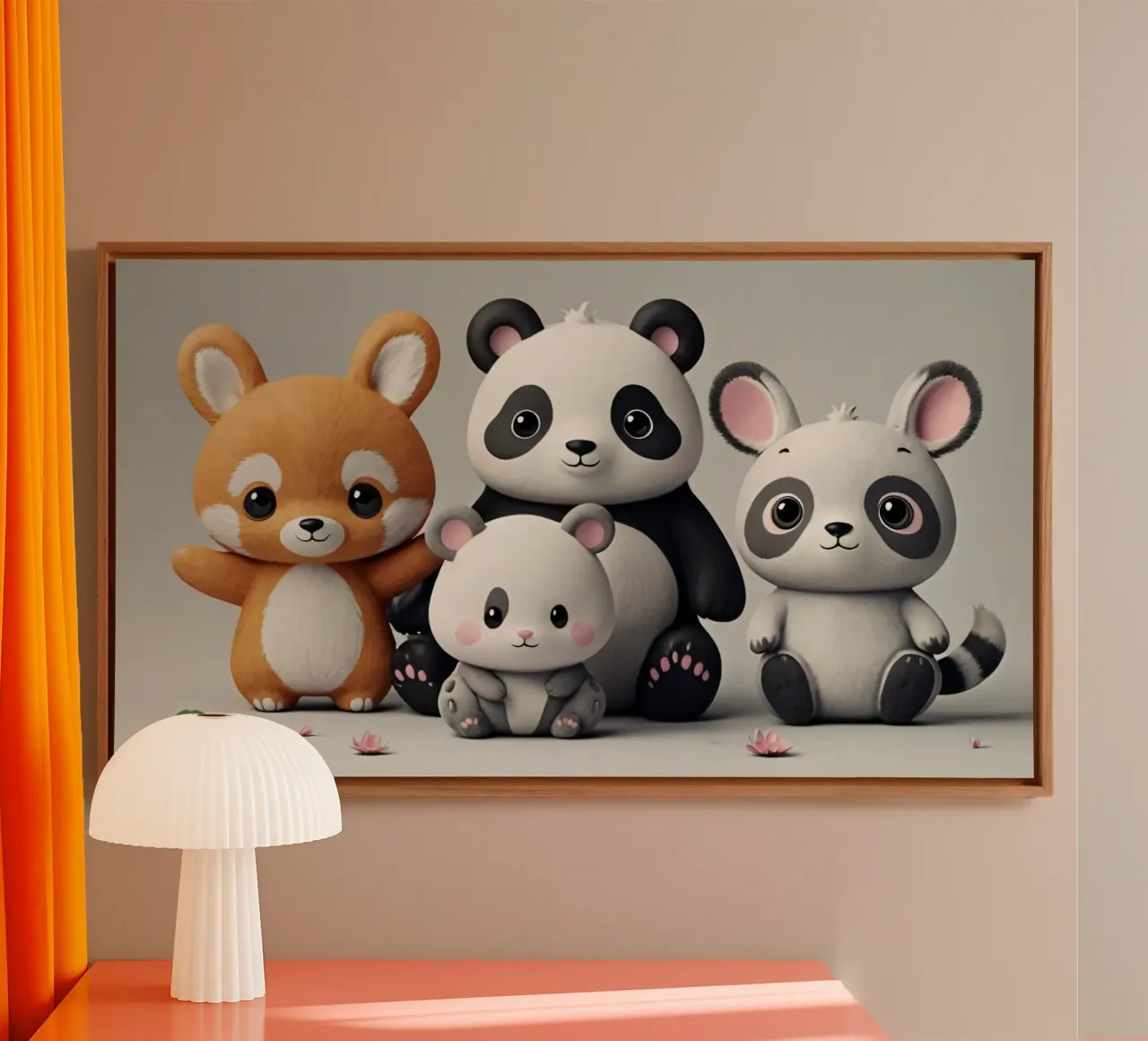 Animali giocosi dei cartoni animati riuniti in un allegro tela con Cornice a cassetta da DesignDoodle