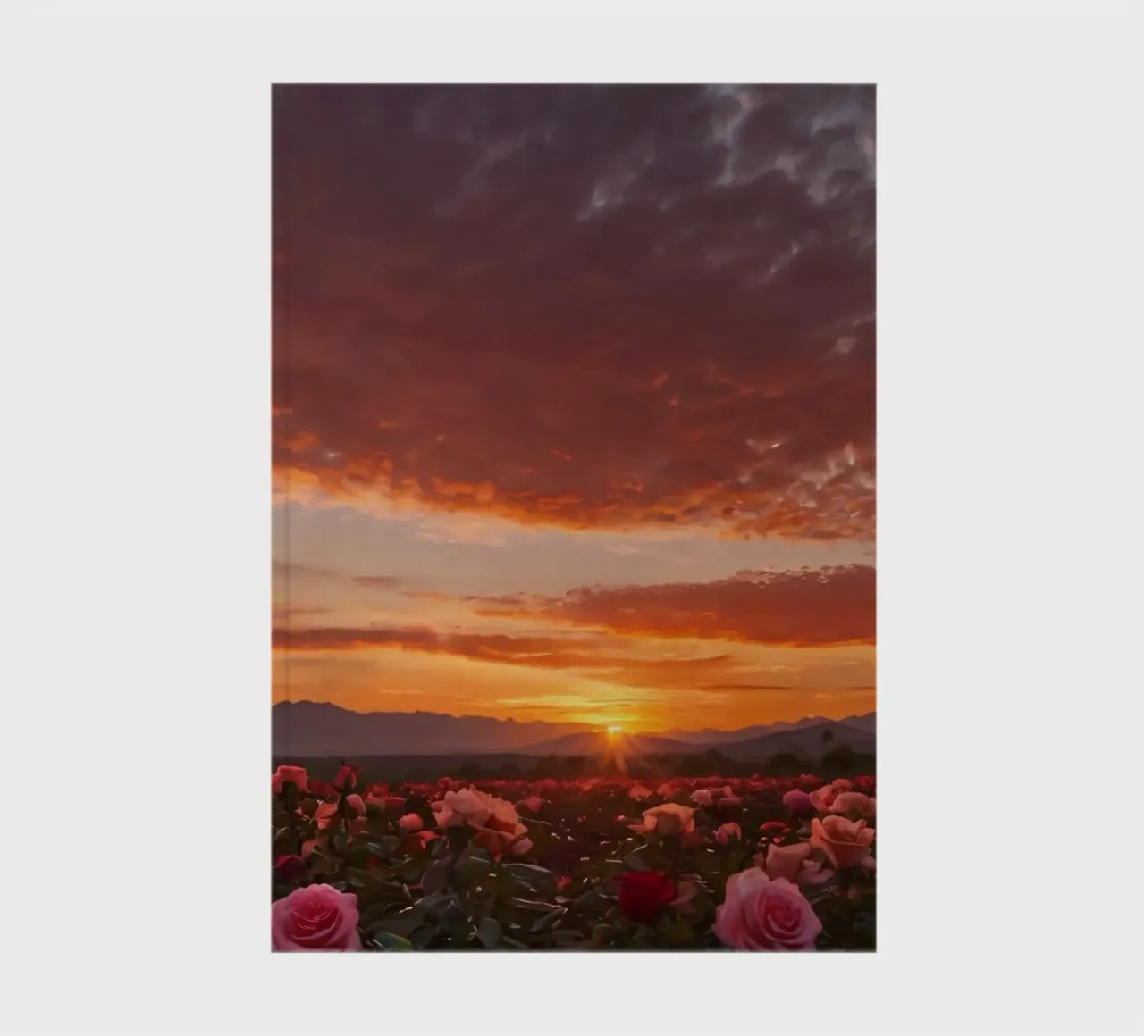 Sunset over rose garden with clouds in the sky and mountains notebook by DesignDoodle