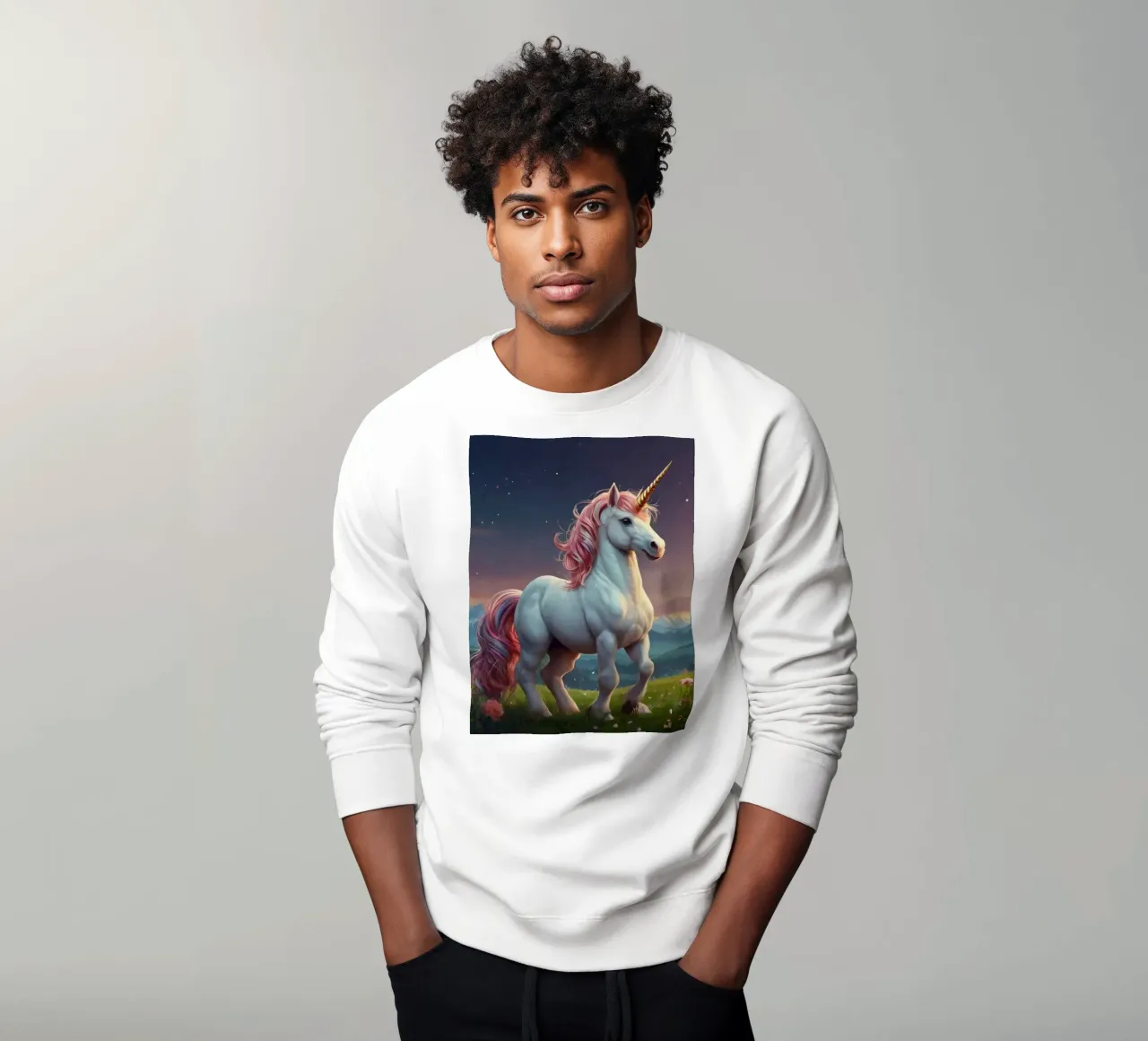 Un maestoso unicorno con una criniera scintillante si erge con grazia felpa da DesignDoodle