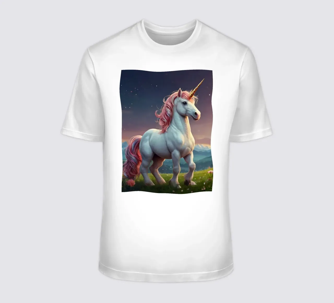 Une majestueuse licorne à la crinière chatoyante se tient gracieusement debout. t-shirt de DesignDoodle